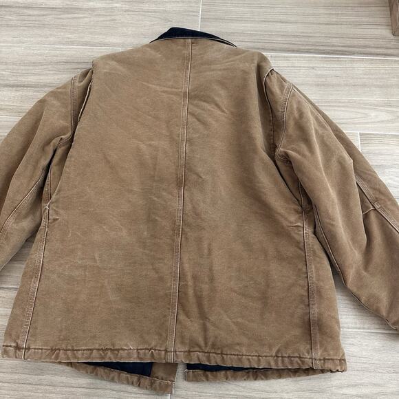 Carhartt Jacket Mens XL Beige Duck Canvas Corduroy Collar Faded C26 211 Work - Picture 6 of 10